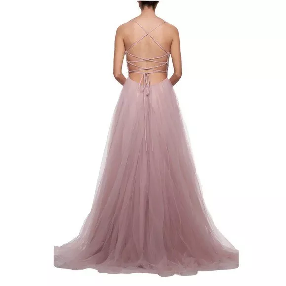 LA FEMME 28535 Beaded Bodice Tulle A-Line Gown Formal Mauve Gown Size 2 3