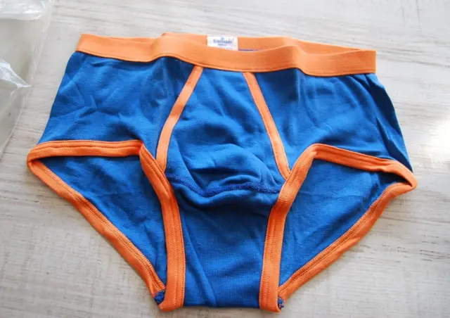 Gr. 4 Vintage Schiesser sport slip unterhose mit Eingriff Baumwolle blau orange
