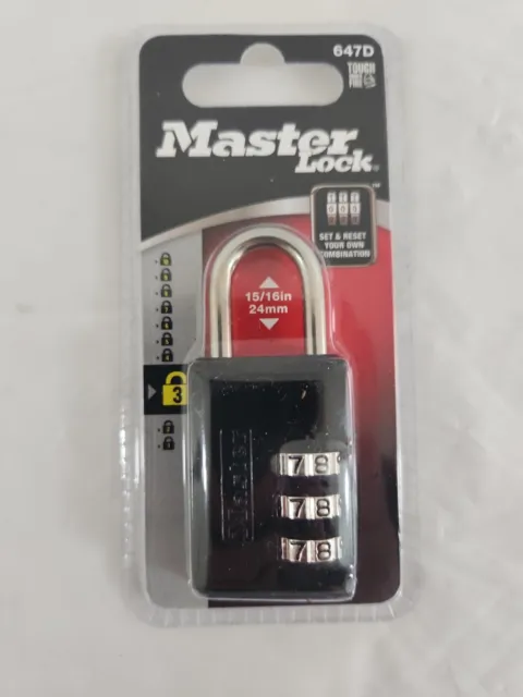 Master Lock 647D Set Your Own 3 Digit Combination Padlock New Sealed, Black NIP