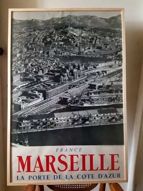 Grande affiche Marseille Porte de la Côte d'Azur Vintage 50s 93x63 cm
