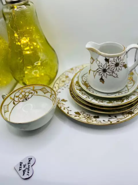 Lot Of 7 Vintage Nippon Gold Gilt Teacup Saucer Creamer Plates Euc Vhtf