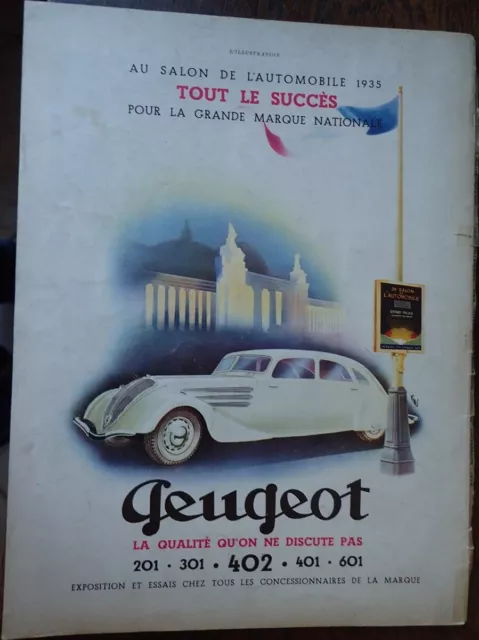 automobile PEUGEOT 201 301 401 402 601 publicité papier ILLUSTRATION 1935