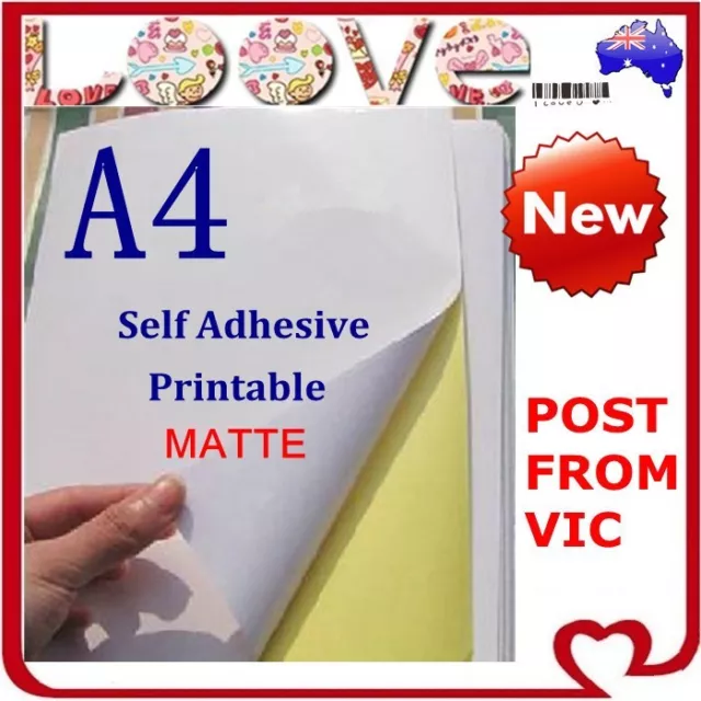 50 x A4 White Matte Self Adhesive Sticker Paper Sheet Label Laser Inkjet Print