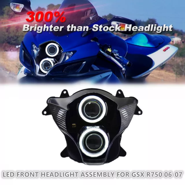 KT LED Angel Halo Eye Headlight Assembly For Suzuki GSXR750 2006-2007 White