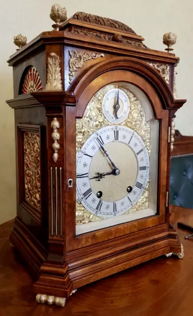 Superb Antique German Lenzkirch Burr Walnut Bracket Clock
