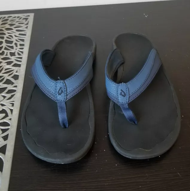 OluKai Women's Ohana Sandal Size 8 Thong Flip Flop Beach Shoe Blue Black Slide