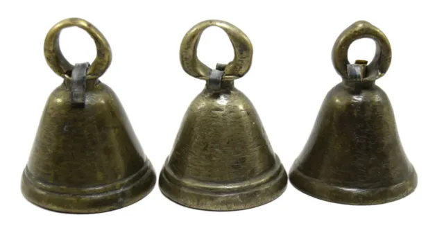 Rare brass Pet Animal Neck Bell Lot of 3 Indian vintage Halloween decor i9-67 2