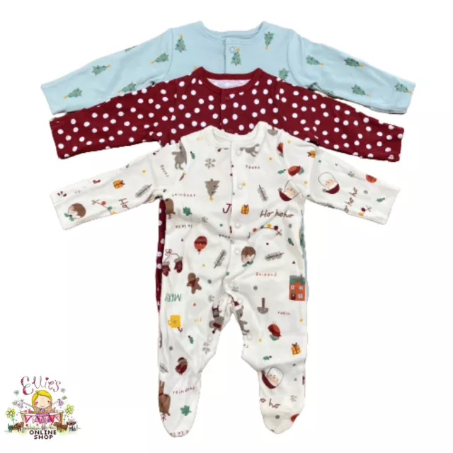 Baby Weihnachten Schlafanzüge Babygrows Unisex Multipack Muskatnuss Weihnachten festliches Oufit 2