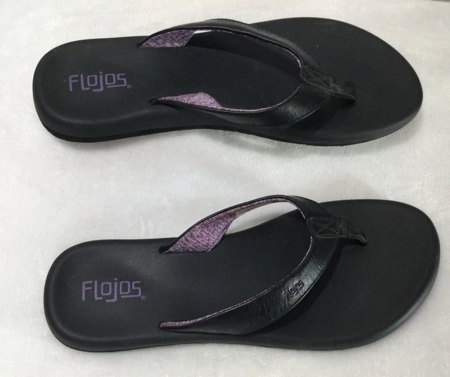 Flojos WOMEN's Flip Flop Thong Sandals Black/Lavender Size US 10 Excellent Cond