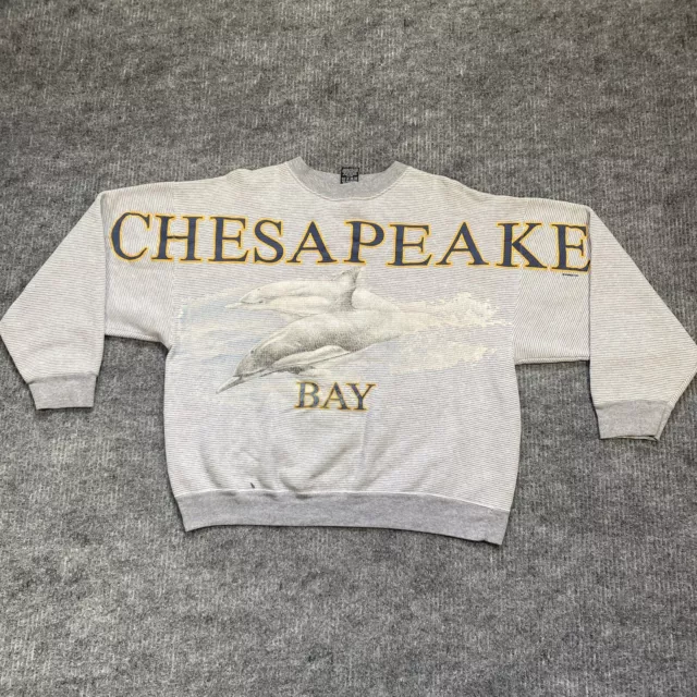 Vintage Chesapeake Bay Ocean Beach Dolphin Sweatshirt Crewneck AOP Wildlife XL