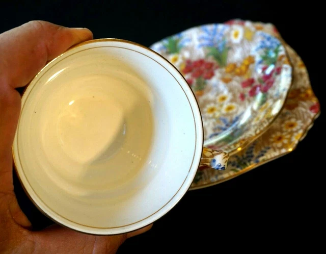 Beautiful Royal Winton Grimwades Chintz Marguerite Gold Trio 2
