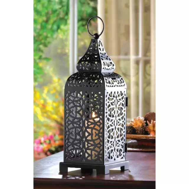 Black Iron Gorgeous Moroccan Style Tabletop Warm Glow Candle Holder Lantern
