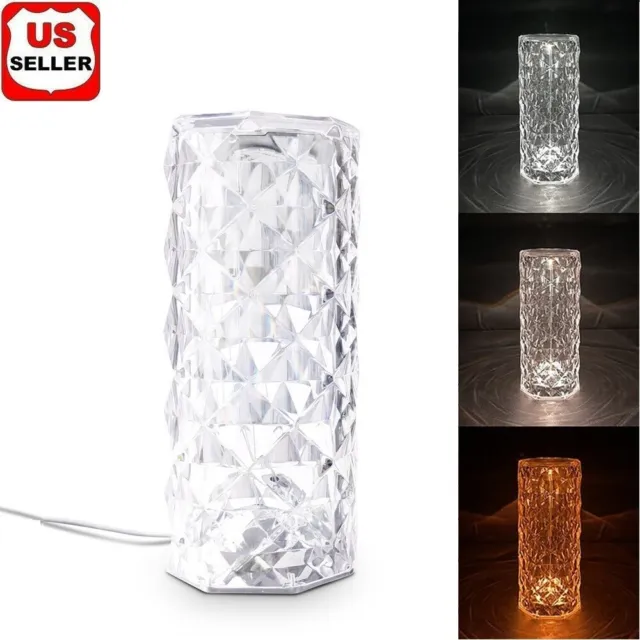 USB LED Crystal Table Lamp Diamond Rose Night Light Touch Atmosphere Bedside Bar