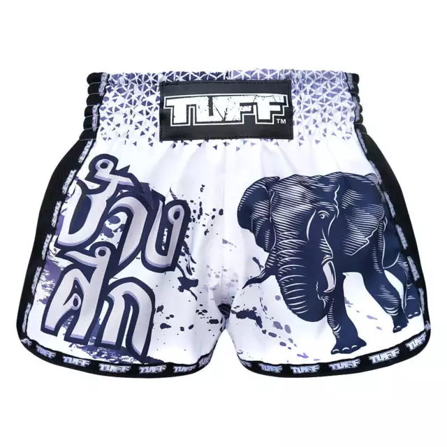 TUFF Retro Style Shorts - White War Elephant Muay Thai Boxing Fight Mens Adult