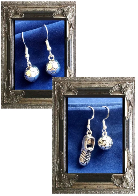 TREND OHRRINGE HÄNGER mit FUSSBALL FUßBALLSCHUH FUßBALL 925er SILBER OHRHAKEN