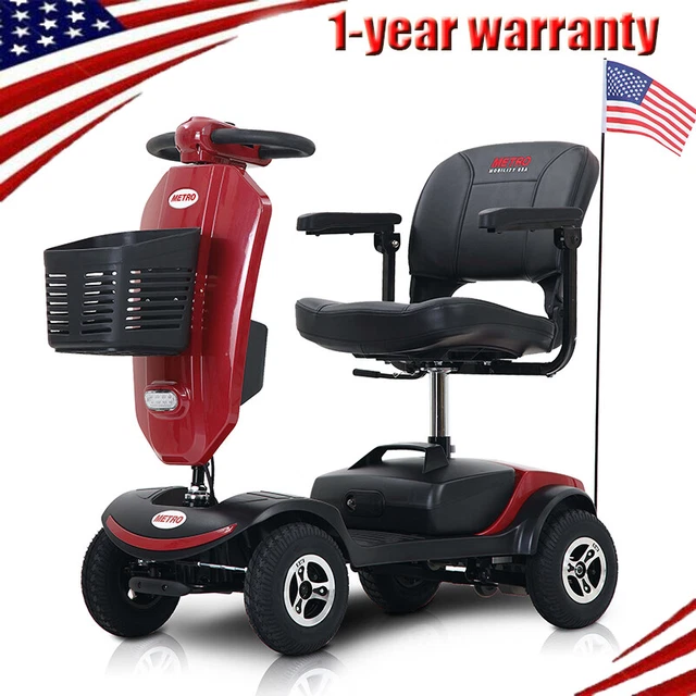 300W 4 Wheels Compact Travel Power Mobility Scooter w/ Basket Swivel Seat & LED