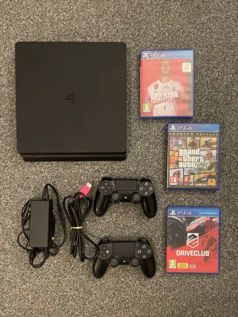 Sony PlayStation 4 Slim 1 TB Black Console with 2x Controllers, 3x Games.
