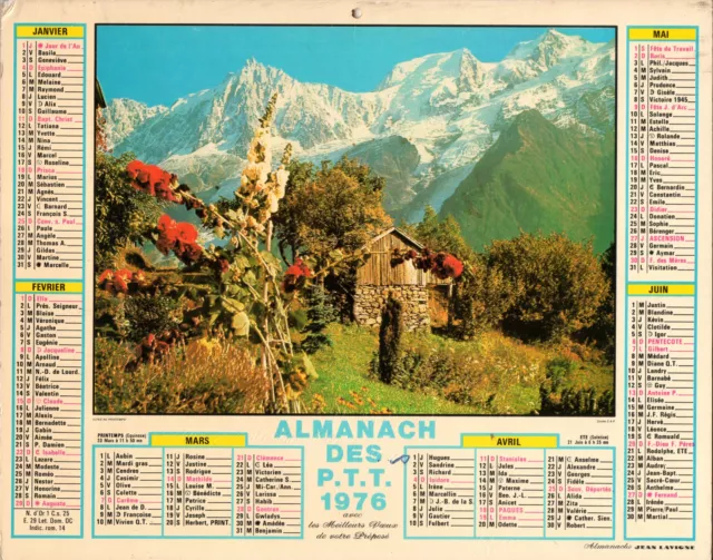 ** Calendrier - Almanach Des Ptt 1976 * "Alpes Printemps-Plage" * Reg.paris**