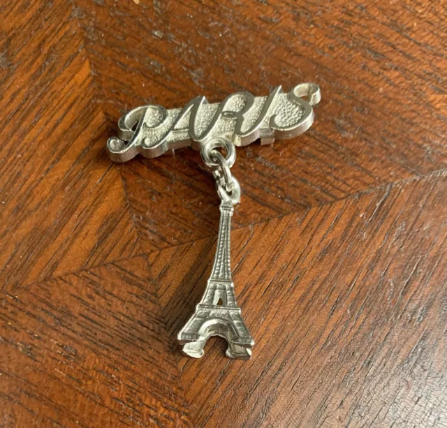 Vintage Souvenir PARIS Eiffel Tower Dangling Charm Brooch Pin