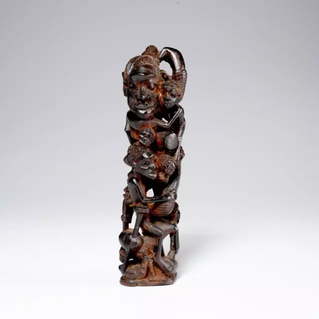 Makonde African Tribe Family Tree of Life, Hand Carved Ebony Wood, 8.5"