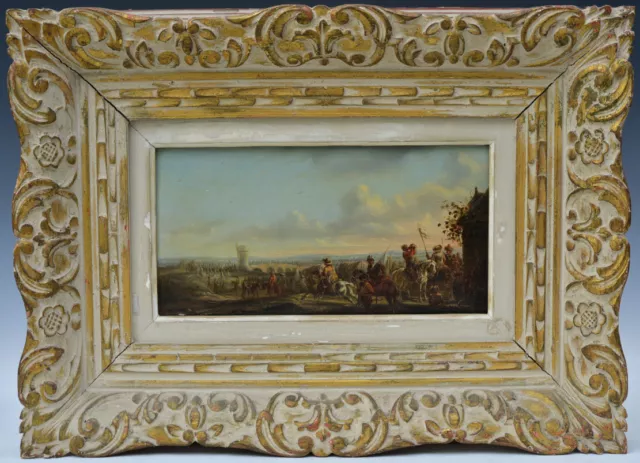 very fine Dutch/British 19th Century Historical Military View - oil on oak panel