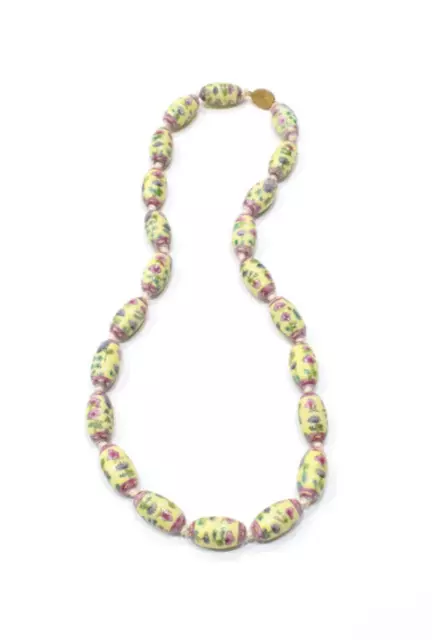 Beads Chinese Yellow Floral Porcelain Strand Necklace