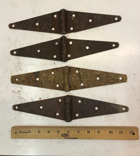4 Vintage 12'' Farm Barn Door Gate Strap Hinges Great Old Patina
