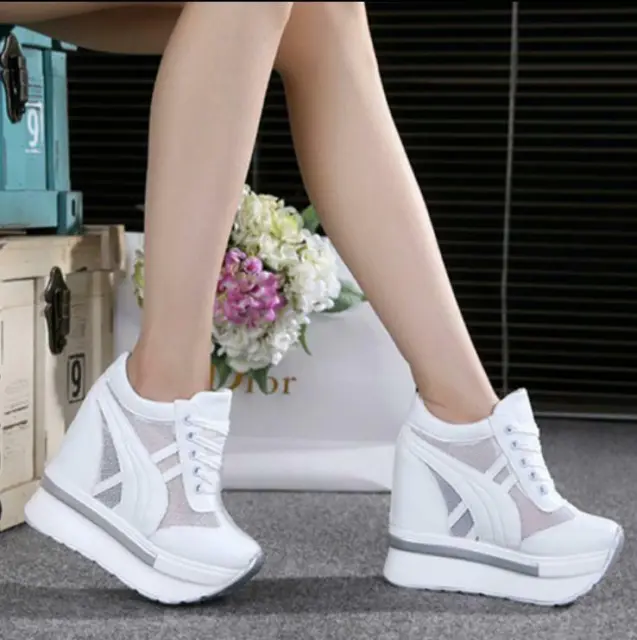 Women's Platform Canvas Wedges High Heels Sports Sneakers Creepers Sandals Shoes