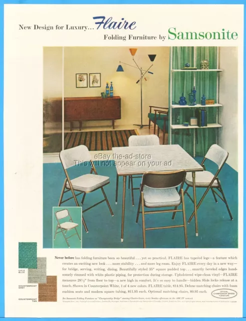 1960 Shwayder Bros Samsonite Folding Furniture Flaire Card Table Chairs Photo Ad