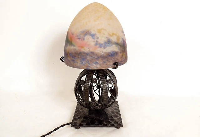 Lampe Kugel Müller Gebrüder Hülsen -paste Glas Schmiedeeisen Gehämmert Art Déco