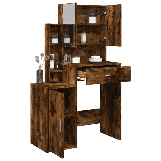 Vicco Ensemble Table De Maquillage Avec Tabouret Almina Sonoma Wit 100 Cm Avec Eclairage Led Et Tabouret