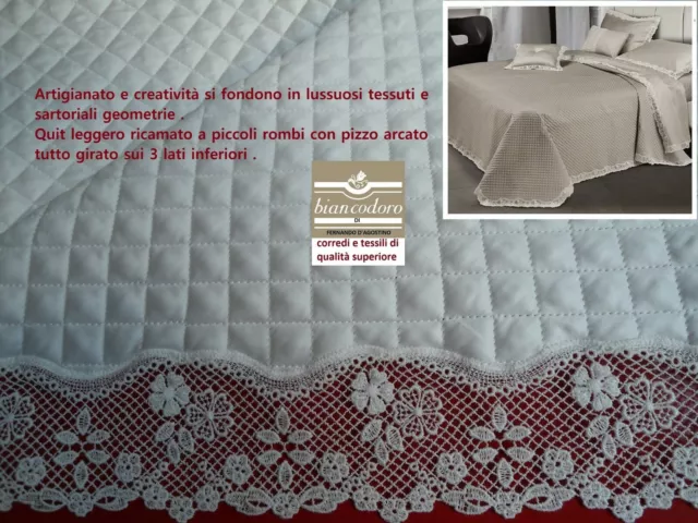 Coperta quilt per corredo di qualità con pizzo macramè arcato