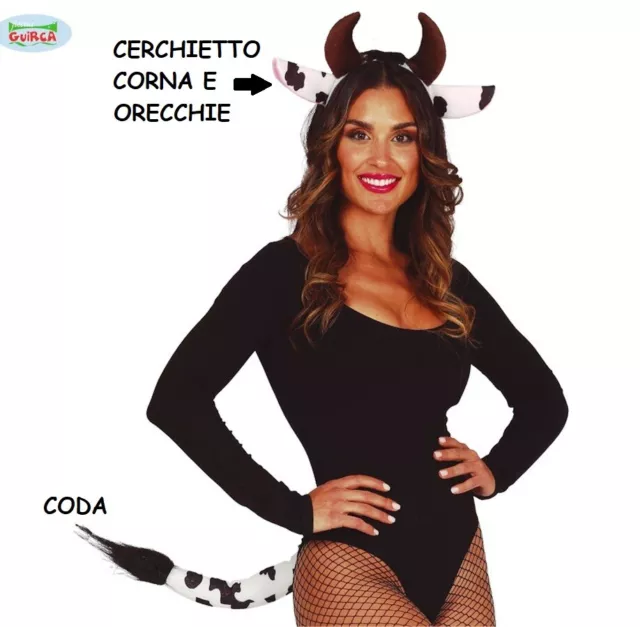 Carnevale Halloween Kit Mucca Cow Set 2 Pezzi Cerchietto Con Orecchie Corna Coda