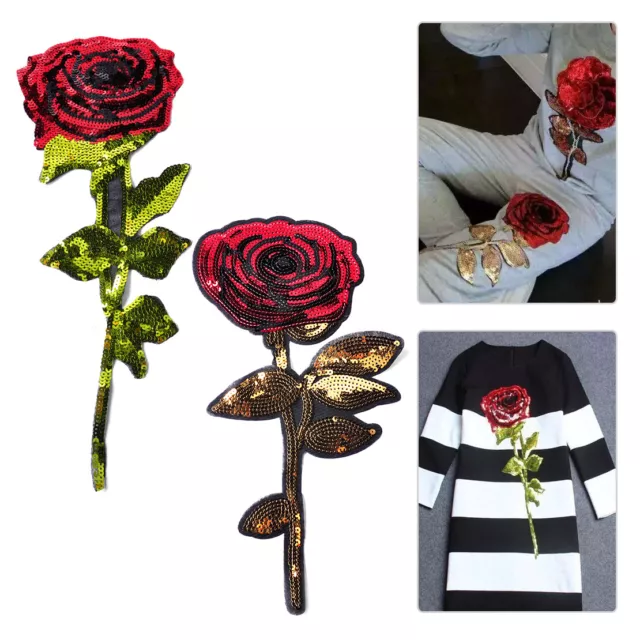 Red Rose Paillette Fleur écusson Patch Brodé Thermocollant Applique Embroidery