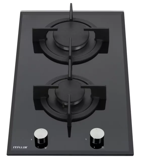 MILLAR GH3020PB 30cm Built-in 2 Burner Domino Gas on Glass Hob with FFD