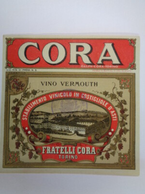 ETICHETTA VINO VERMOUTH CORA TORINO 