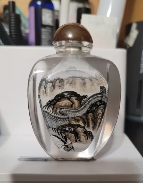 Chinese Snuff Glass Bottle Inside Painted Great Wall