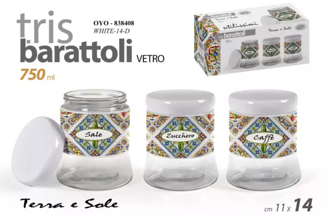 Tris Barattoli Contenitori Cucina Sale-Zucchero-Caffe' Decoro Mosaico Oyo-838408