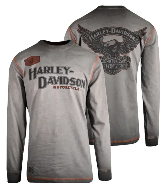 Harley-Davidson Men's T-Shirt Grey Distressed Iron Block Long Sleeve (S48)