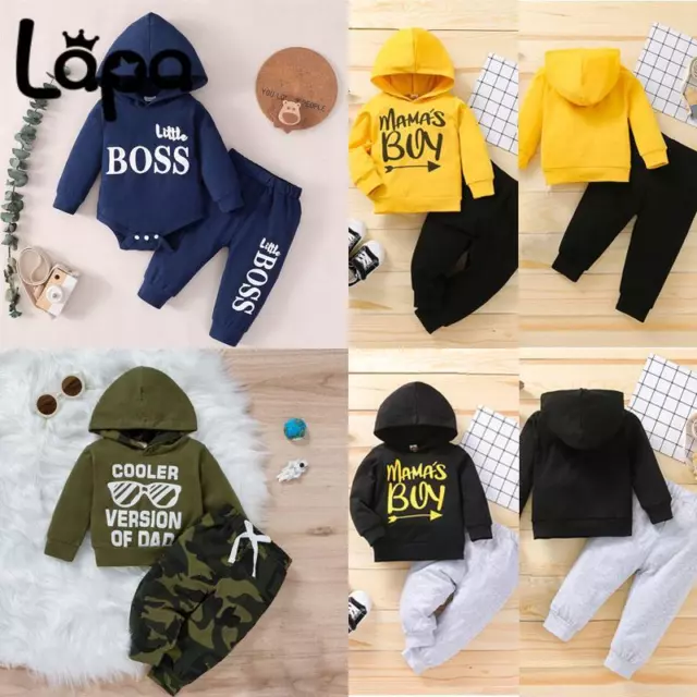 Newborn Baby Boys Hooded Tracksuit Kids Tops Pants Trousers Clothes Outfits Set