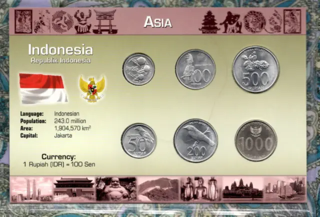 Littleton World Coin Set Indonesia UNC 1000 Rupiah 2010 200,500 rupiah 2003