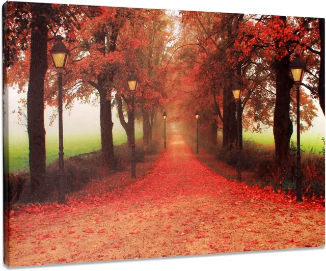 Red Maple Forest Poster Autumn Maple Leaves and Road Landscape Canvas Wall Art