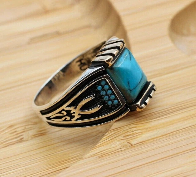 Bague turquoise pour homme faite à la main en argent sterling 925 avec...