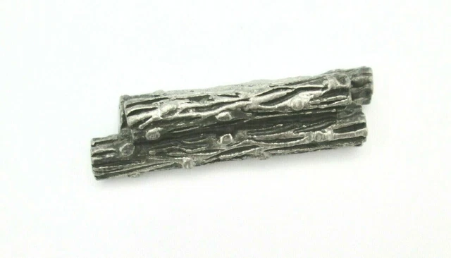 Miniature Dollhouse Wood Logs Fireplace Silver Pewter Vintage