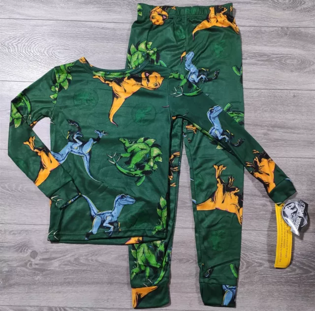 Jurassic Park Pajamas Large Size 10 Green Dinosaur Snug-Fit Soft Shirt Pant Boys