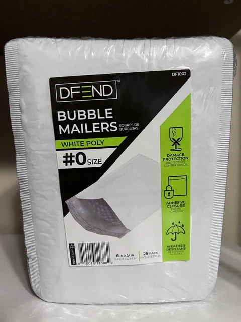 BUBBLE MAILERS WHITE POLY 6" x 9" INTERIOR SELF SEALING CLOSURE (25 PER BOX) USA