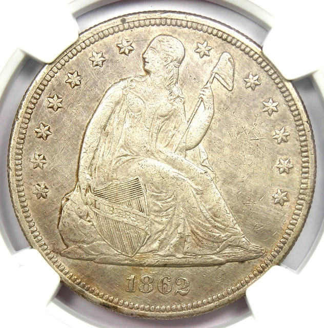 1862 Seated Liberty Silver Dollar $1 - NGC AU Details - Rare Civil War Coin!