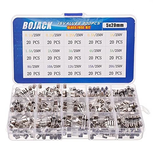 BOJACK 15 Valeurs 300 pièces Kit d'assortiment de fusibles en verre à fusion rap
