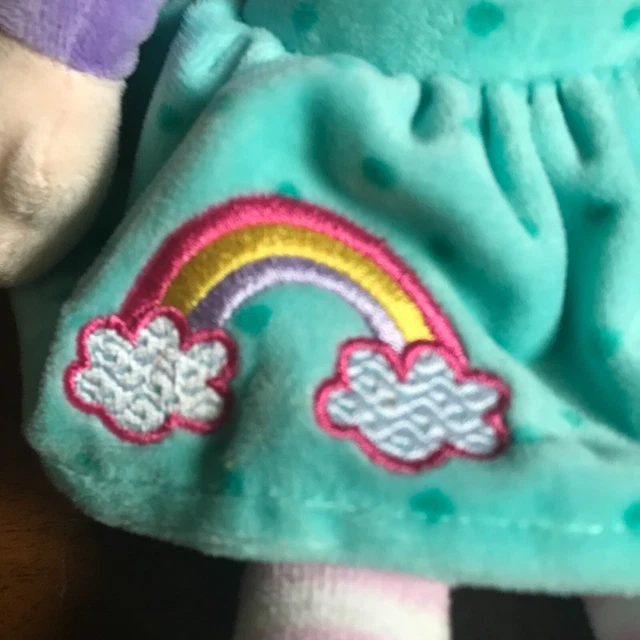 ARGOS RAG DOLL 13" High Green Rainbow Dress Pinafore Soft Toy Comforter