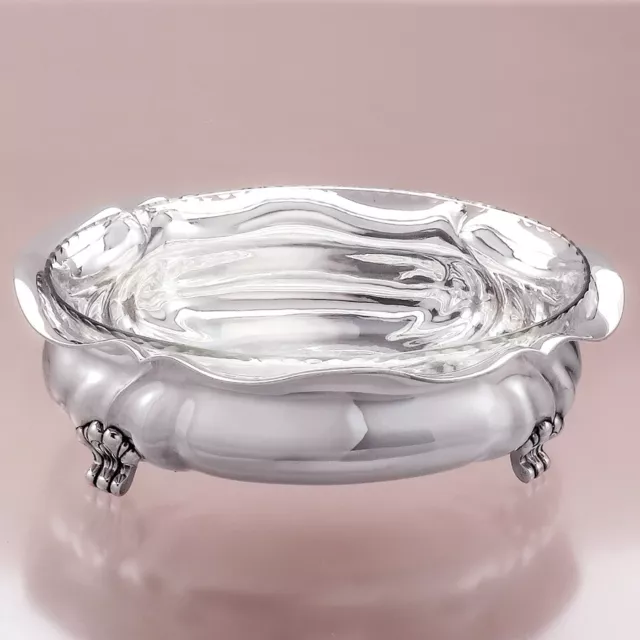 Handarbeit Ovale Schale mit Glaseinsatz 835er Silber